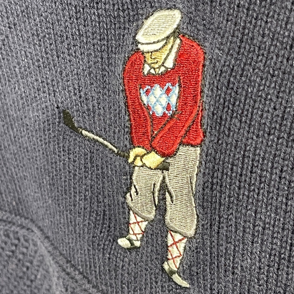 Warren Scott Vintage Golf Swing Embroidered Cotton Crewneck Sweater Navy Blue XL - Picture 7 of 8